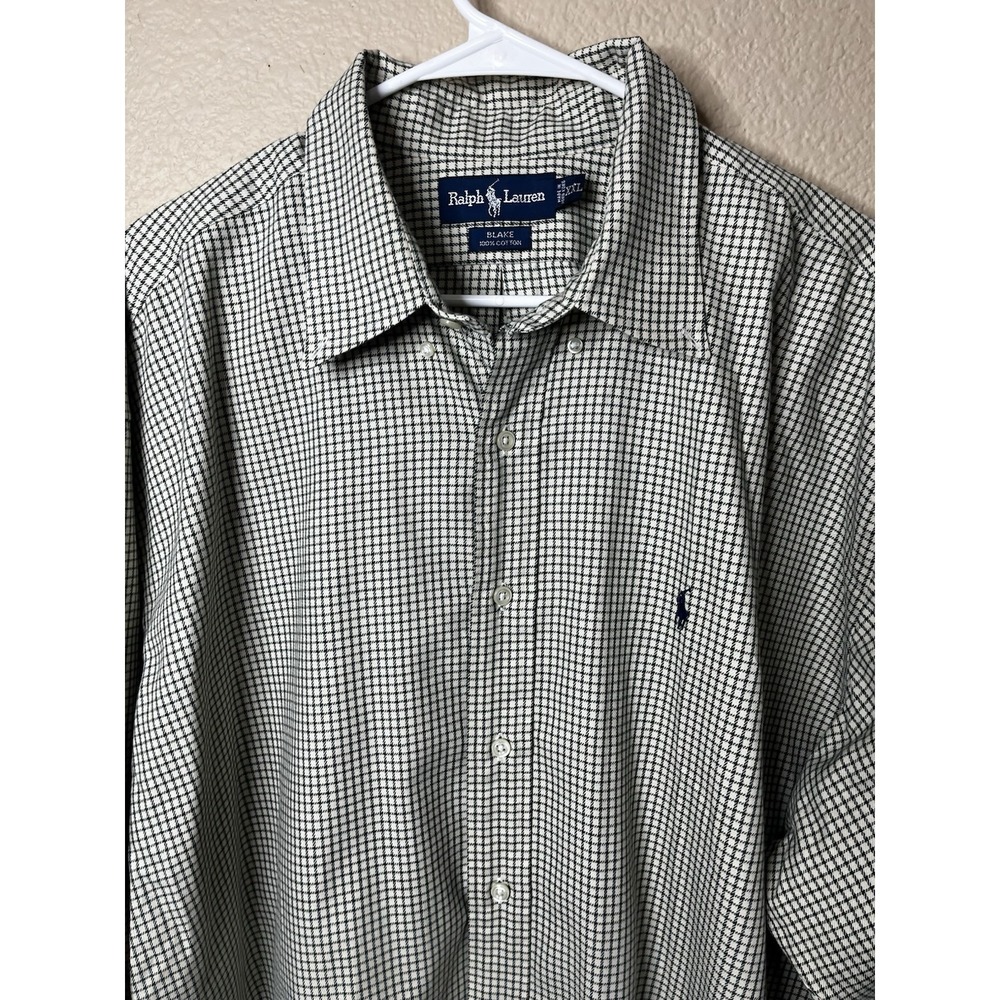 Ralph Lauren Blake XXL Long Sleeve Green Tan Check Button Down Shirt Oxford - Picture 2 of 5